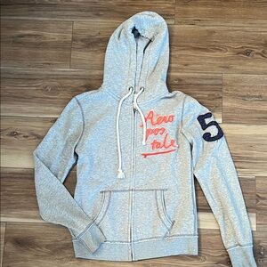 Aeropostale Heather Gray Zip-Up Hoodie with Red and Navy Accents